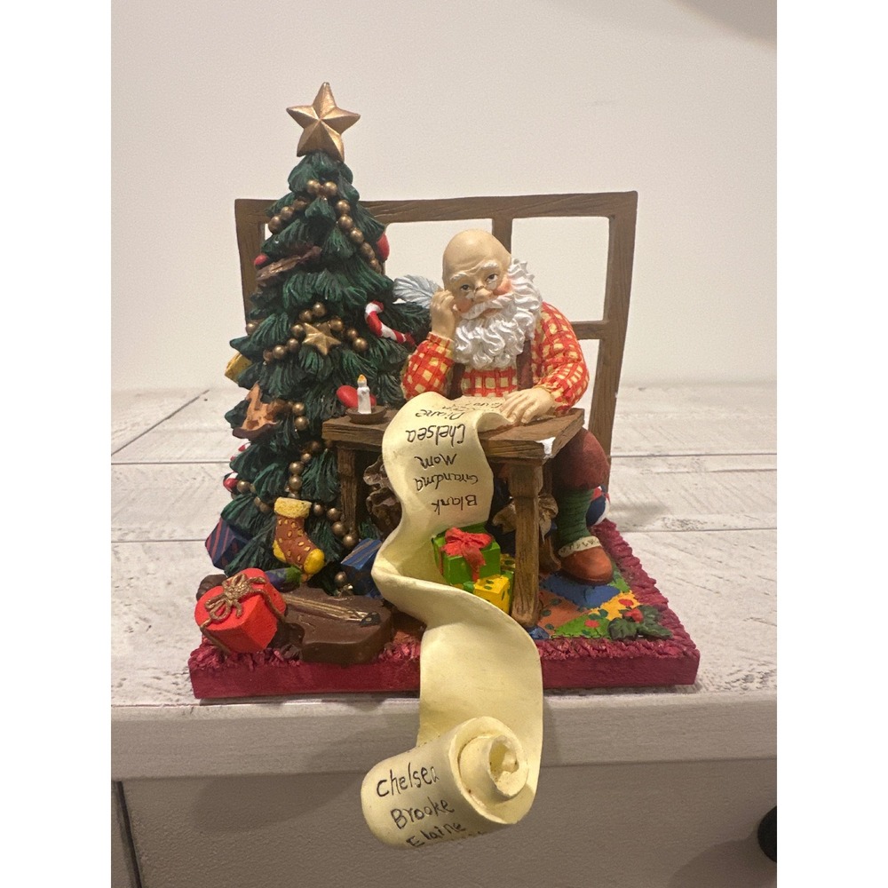 Vintage Santa Claus at Desk Christmas Figurine with Tree and Long List 8.5"